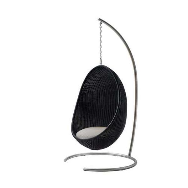 Nanna Ditzel Black Outdoor Hanging Egg Chair with Sunbrella Sailcloth Seagull Seat and Back Cushion, image 2