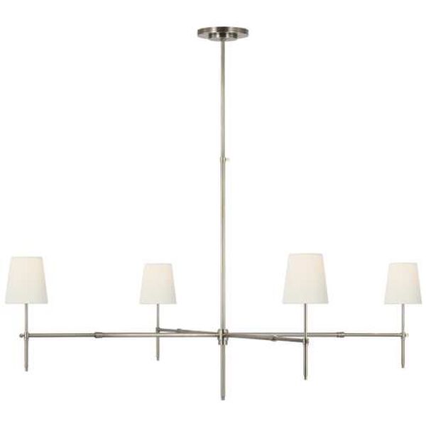 Bryant Antique Nickel Four-Light Grande Chandelier with Linen Shades by Thomas O'Brien, image 1