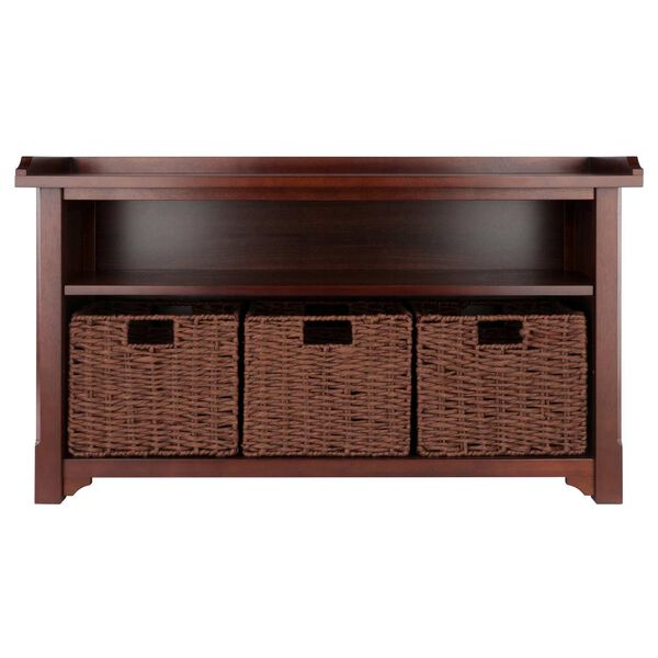 Milan Walnut Storage Bench with Three Foldable Woven Baskets, image 4