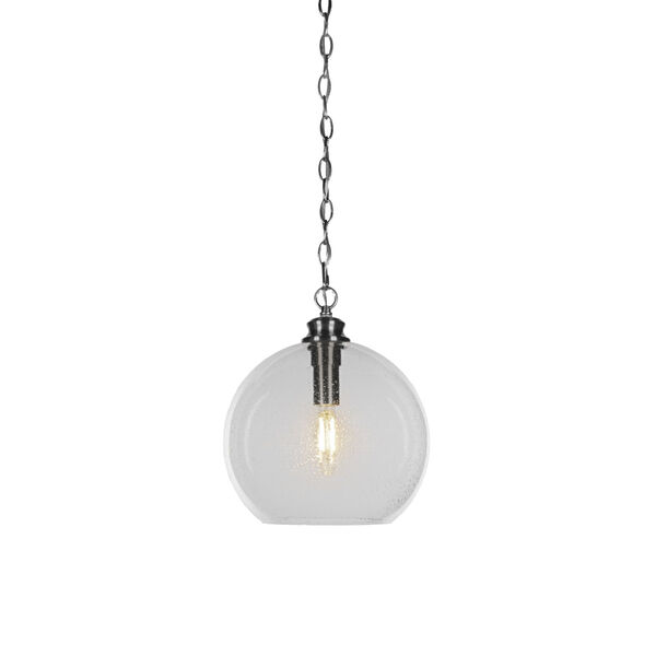 Kimbro Brushed Nickel One-Light Pendant with Clear Bubble Glass Shade, image 1
