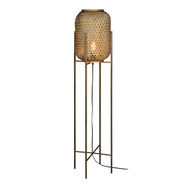 Robert Natural Rattan with Old World Gold Metal One-Light Floor Lamp, image 1