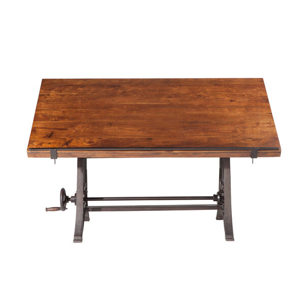 Artezia Walnut and Antique Zinc Drafting Desk, image 1