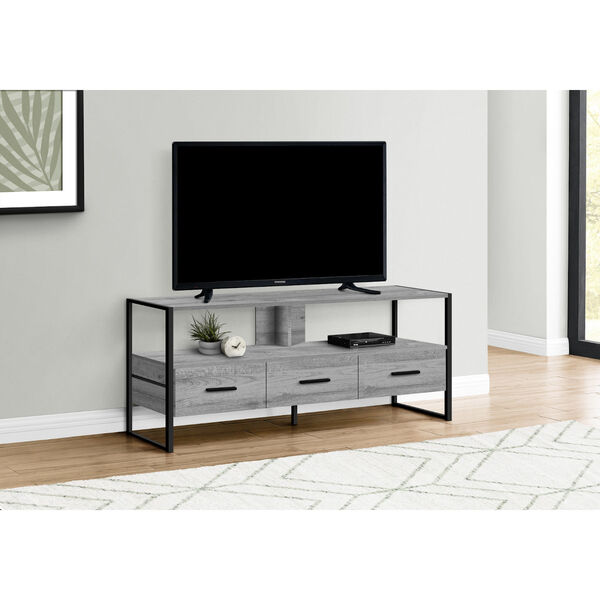 Grey and Black TV Stand with Three Drawers, image 2