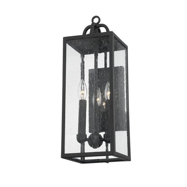 Caiden Forged Iron Three-Light Exterior Wall Sconce with Clear Seeded Glass, image 1