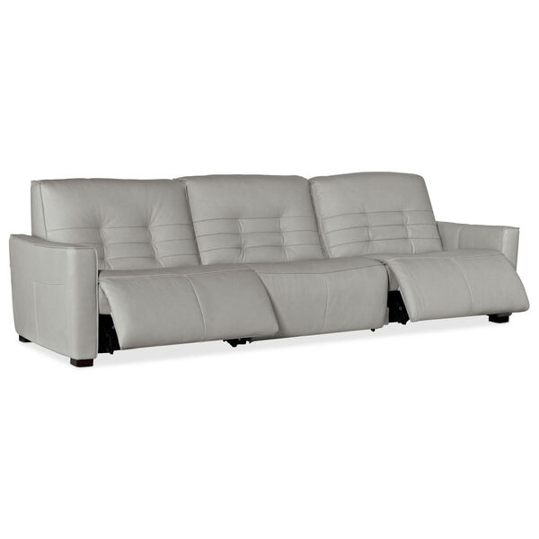 Reaux Gray Leather Power Recliner Sofa with 3 Power Recliners, image 3