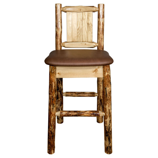 Glacier Country Barstool with Back - Saddle Upholstery, with Laser Engraved Pine Tree Design, image 4