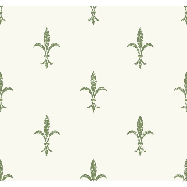 Ronald Redding 24 Karat White and Green Fleur De Lis Wallpaper, image 2