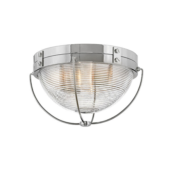 Crew Polished Nickel Two-Light Foyer Flush Mount With Clear Ribbed Glass, image 2