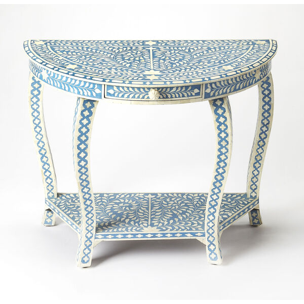 Darrieux Blue Bone Inlay Demilune Console Table, image 1