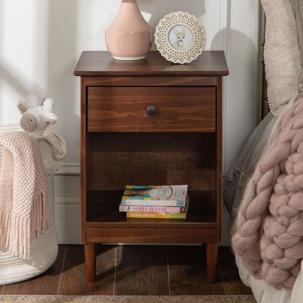 Spencer Walnut Single Drawer Solid Wood Nightstand, Set of Two, image 3