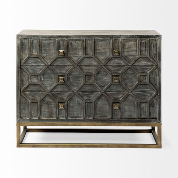 Genevieve I Gray Fir Veneer And Metal Base 3 Drawer Accent Cabinet, image 2