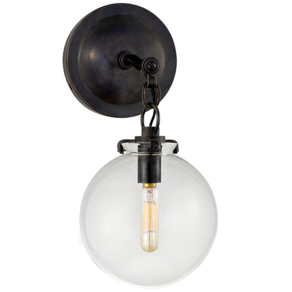 Katie Small Globe Sconce in Bronze with Clear Glass by Thomas O'Brien, image 1