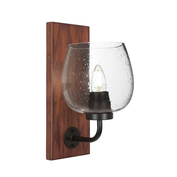 Oxbridge Matte Black Wood Metal One-Light Wall Sconce with Six-Inch Clear Bubble Glass, image 1