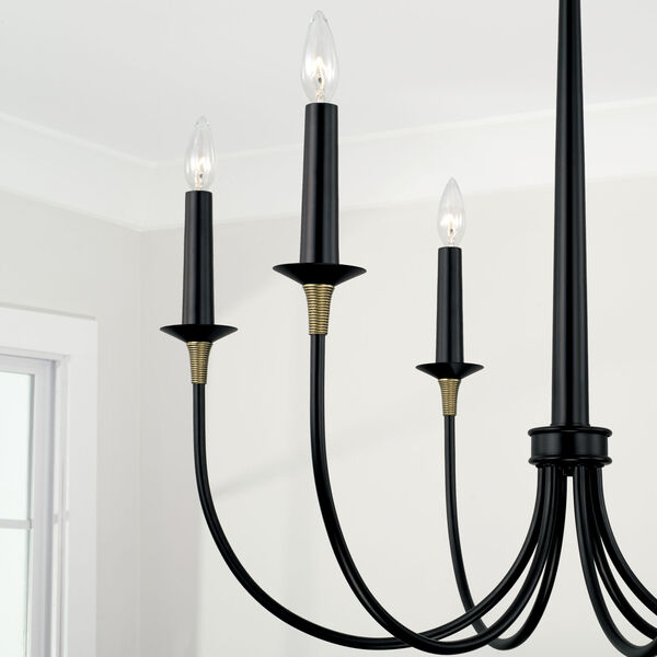 Amara Matte Black with Brass Grand Chandelier with and Brass Wrapped Detail, image 3