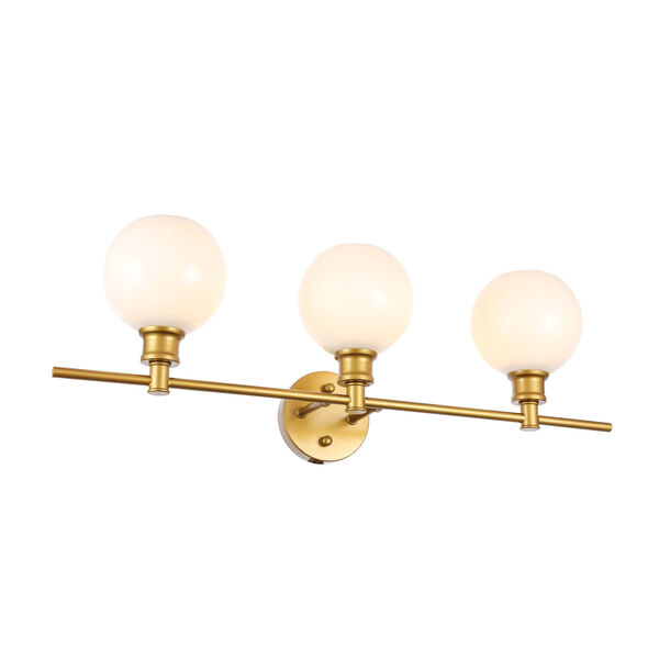 Collier Brass Three-Light Bath Vanity with Frosted White Glass, image 4
