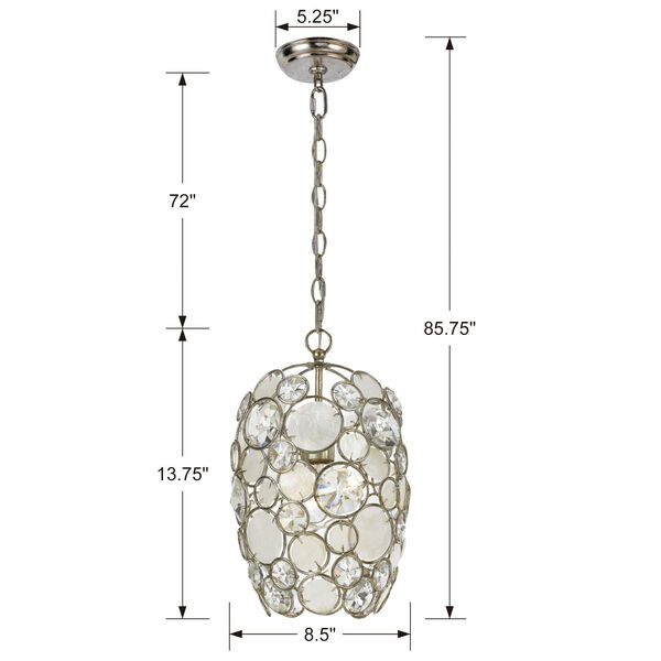 Palla Antique Silver One-Light Mini Pendant with Natural White Capiz Shell and Hand Cut Crystal, image 5