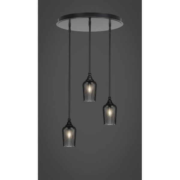Empire Matte Black Three-Light Cluster Pendalier with Five-Inch Smoke Textured Glass, image 2