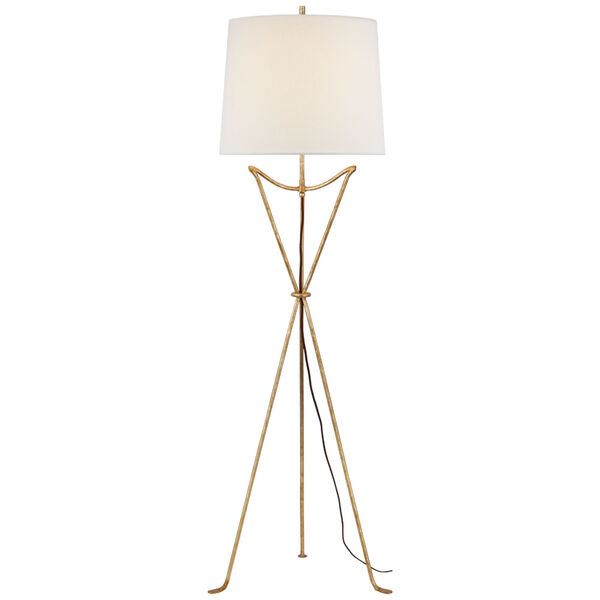 Neith Large Tripod Floor Lamp in Gild with Linen Shade by Thomas O'Brien, image 1