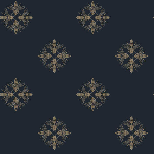 Outdoors In Honey Bee Gold and Navy Wallpaper, image 1