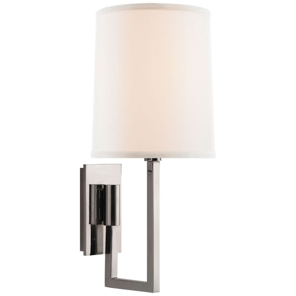 Aspect Library Sconce in Soft Silver with Ivory Linen Shade by Barbara Barry, image 1