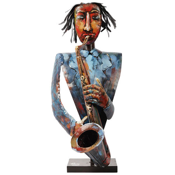 The Saxophonist Iron Hand Painted Colorful Art Sculpture, image 2