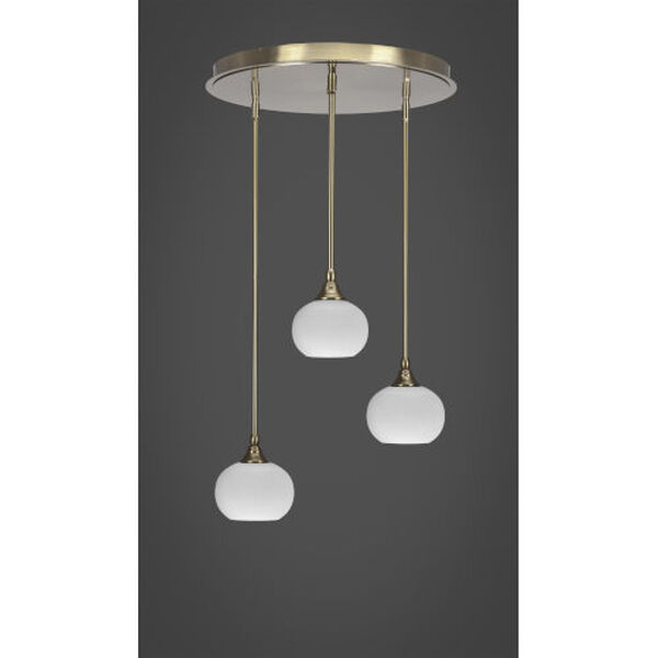 Empire New Age Brass Three-Light Cluster Pendalier with Seven-Inch White Muslin Glass, image 2