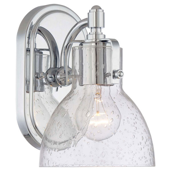 Chrome One Light Bath Fixture with Clear Seeded Glass, image 1
