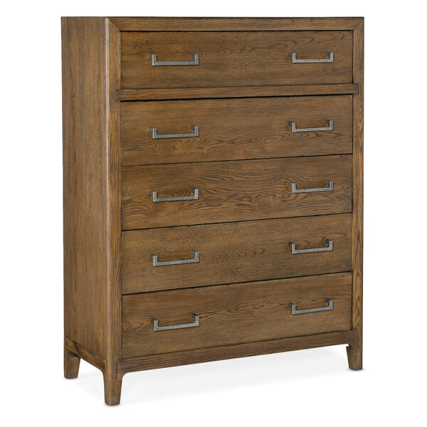 Chapman Warm Brown and Pewter Five-Drawer Chest, image 1