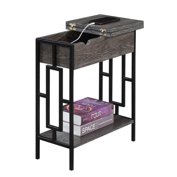 Town Square Weathered Gray and Black Flip Top End Table with Charging Station, image 2