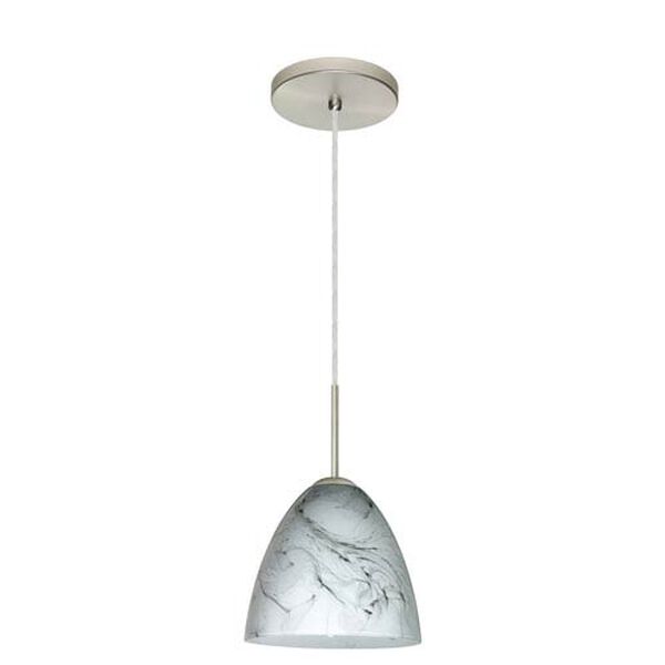 Vila Satin Nickel One-Light LED Mini Pendant with Marble Grigio Glass, image 2