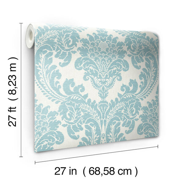 Grandmillennial Teal Tapestry Damask Pre Pasted Wallpaper, image 4