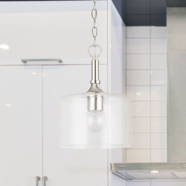 HomePlace Carter Brushed Nickel Pendant with Clear Seeded Glass - (Open Box), image 2