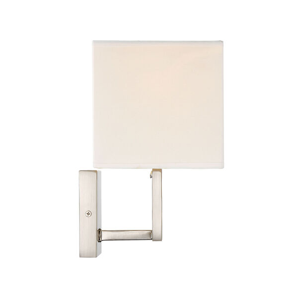 Uptown Brushed Nickel One-Light Wall Sconce with Square White Fabric Shade, image 3