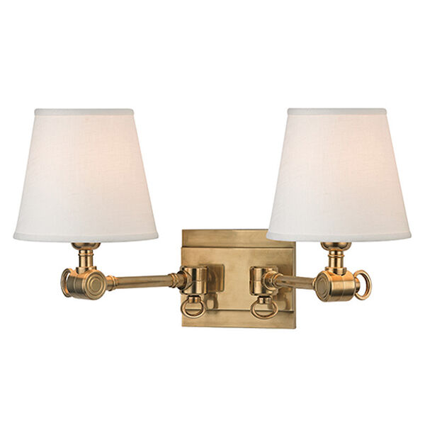 Rae Aged Brass Two-Light Swivel Wall Sconce with White Shade, image 1