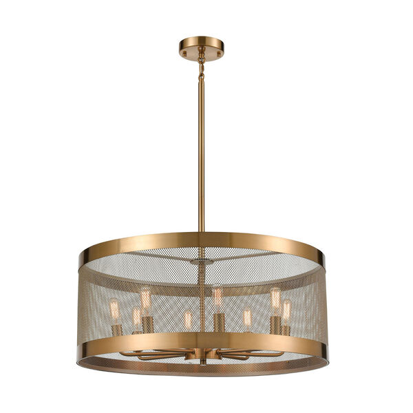 Line in the Sand Satin Brass and Antique Silver Eight-Light Chandelier, image 1