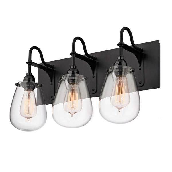 Chelsea Satin Black 19.25-Inch Three Light Bath Fixture with Clear Glass, image 1