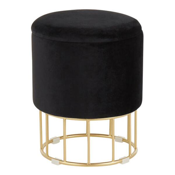 Canary Gold and Black Velvet Ottoman with Caged Metal Base, image 1