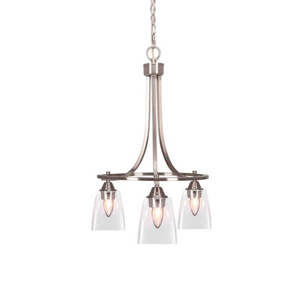 Paramount Brushed Nickel Three-Light Chandelier with Clear Bubble Glass, image 1