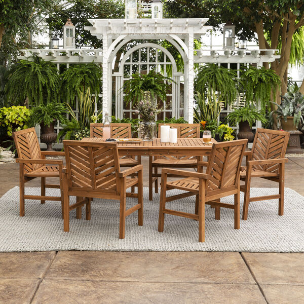 Brown 32-Inch Seven-Piece Chevron Outdoor Dining Set, image 1