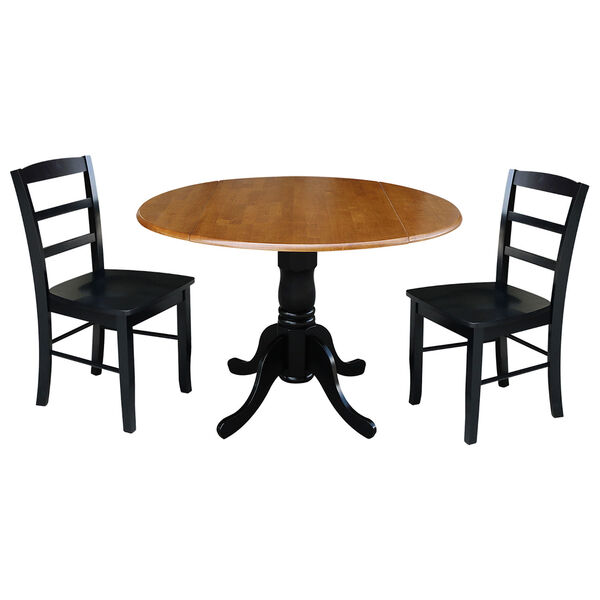 Black and Cherry 42-Inch Dual Drop Leaf Dining Table with Black Two Ladder Back Dining Chair, Three-Piece, image 1