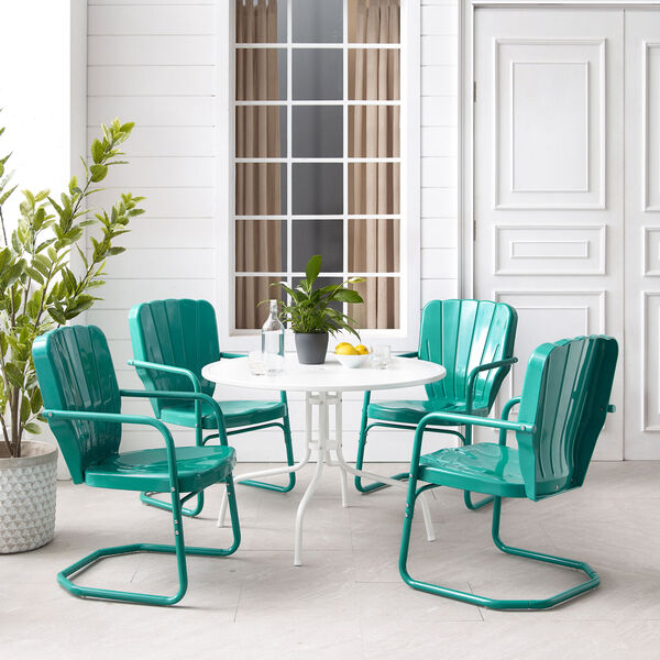Ridgeland Turquoise Gloss and White Satin Outdoor Dining Set, Five-Piece, image 3