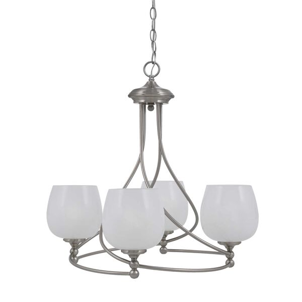Capri Brushed Nickel Four-Light Chandelier with White Dome Marble Glass, image 1