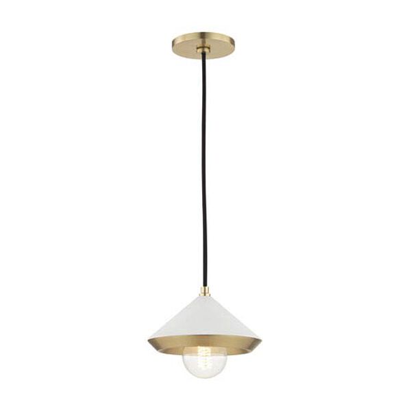 Lauren Aged Brass Eight-Inch One-Light Mini Pendant with White Shade, image 1