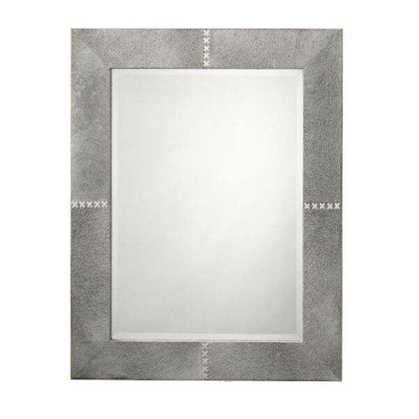 Ash Grey Hide and White Stitching Rectangle Mirror, image 1