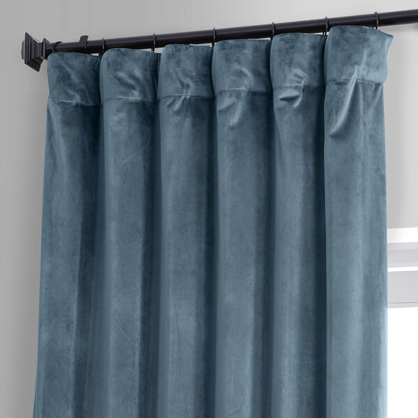 Signature Oxford Blue Plush Velvet Hotel Blackout Single Panel Curtain, image 2