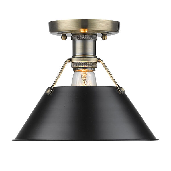 Orwell Aged Brass One-Light Flush Mount with Black Shade, image 1
