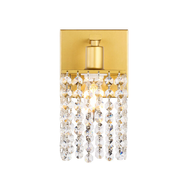 Phineas Brass Five-Inch One-Light Bath Vanity with Clear Crystals, image 1