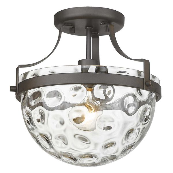 Quinn Oil Rubbed Bronze One-Light Semi-Flush Mount with Clear Wavey Glass, image 4