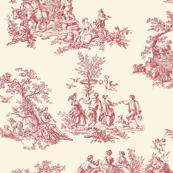 Romantic Toile Red and Cream Wallpaper - SAMPLE SWATCH ONLY, image 1