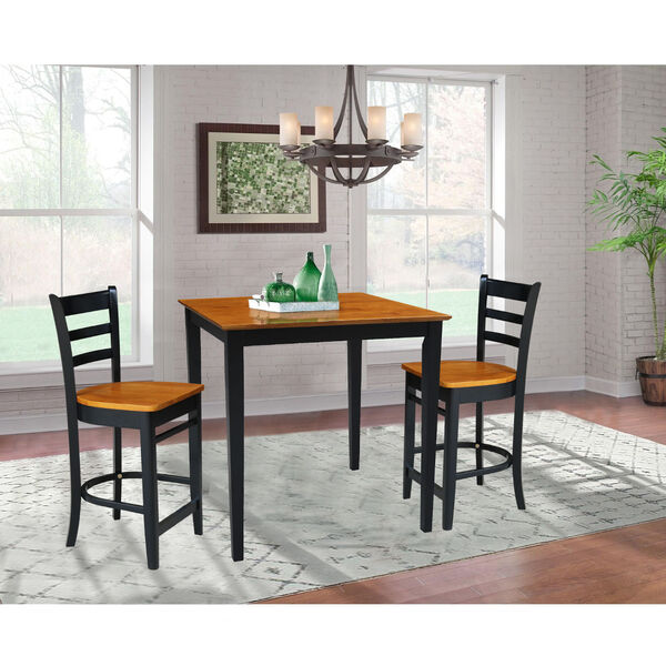 Black and Cherry 36-Inch Counter Height Table with Two Counter Stool, Three-Piece, image 1